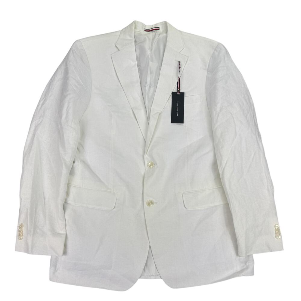 Tommy Hilfiger Mens Modern Fit 100% Linen Solid Sport Coat White 42L